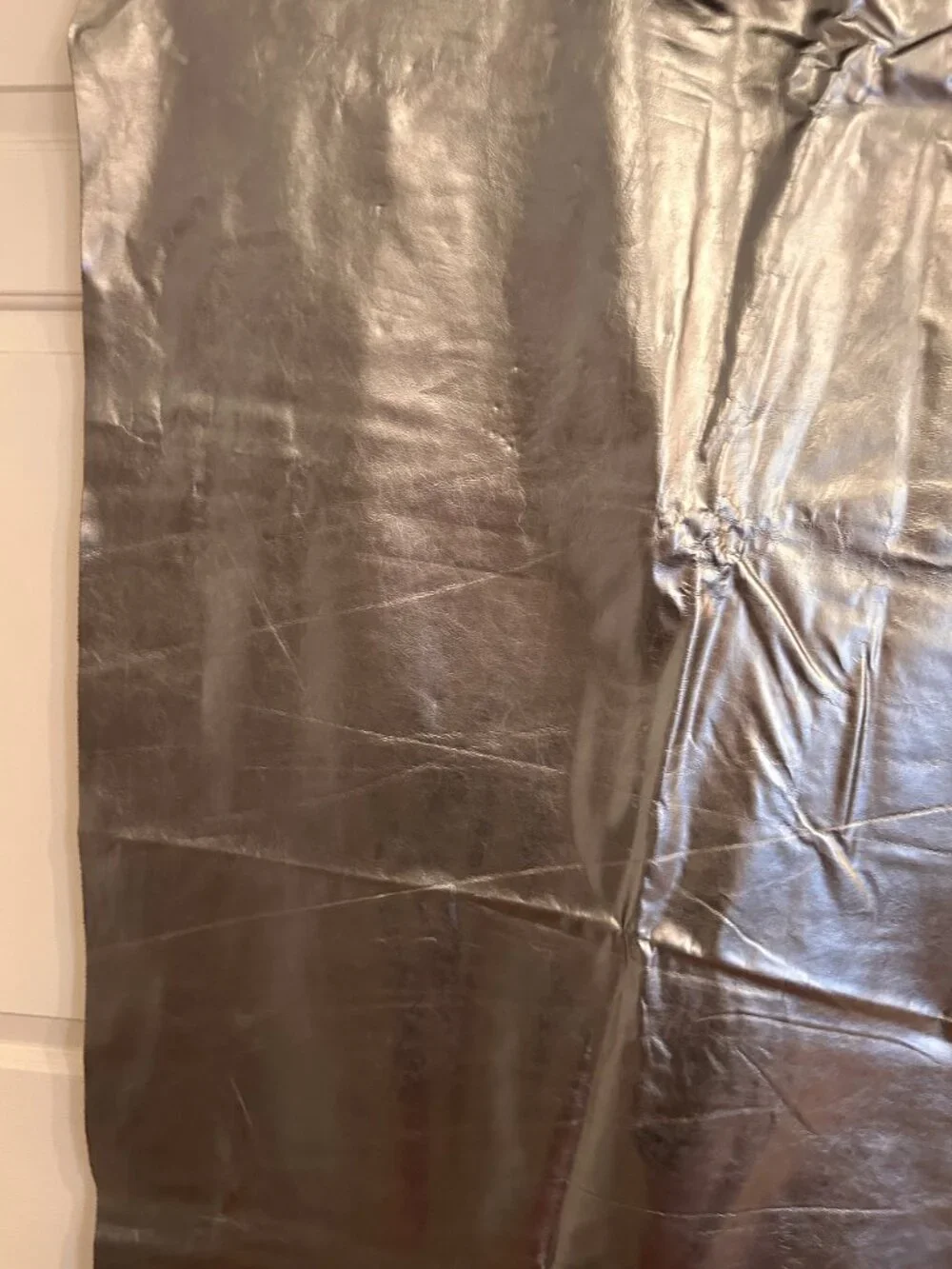 Large Piece of Real Leather Hide Pewter Silver Metallic
